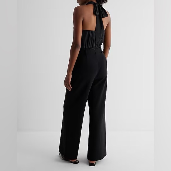 NWT Satin Tie Halter Cowl Neck Wide Leg Jumpsuit - Picture 2 of 6